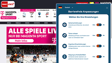 Homepage der PENNY DEL bietet Service zur Barrierefreiheit an